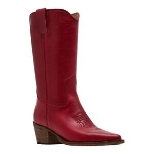 Steve Madden Women's Albany Leather Western Cowboy Mid Calf Boots Red Size 7 1/2